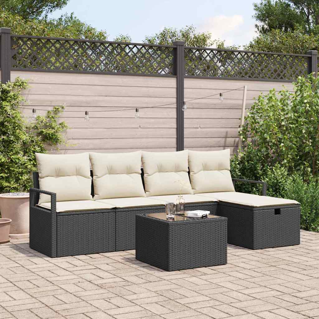 Garten-Sofa-Set 6 pcs Schwarz und Creme 230 x 117 x 85 cm